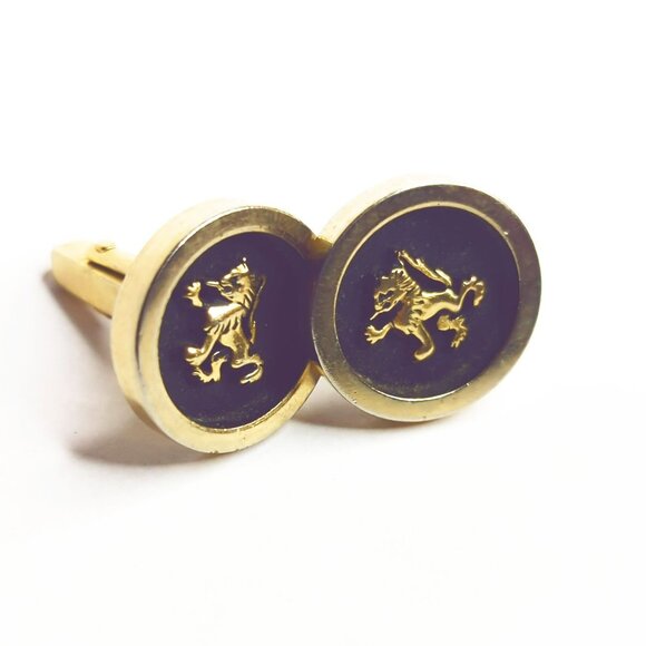 Vintage Swank Gold & Black Lion Crest Cufflinks - Picture 3 of 5